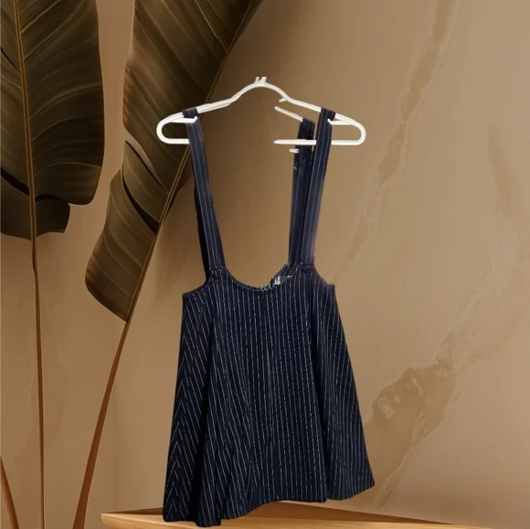 Navy Pinstripe Suspender Skirt Size M - Picture 2 of 8